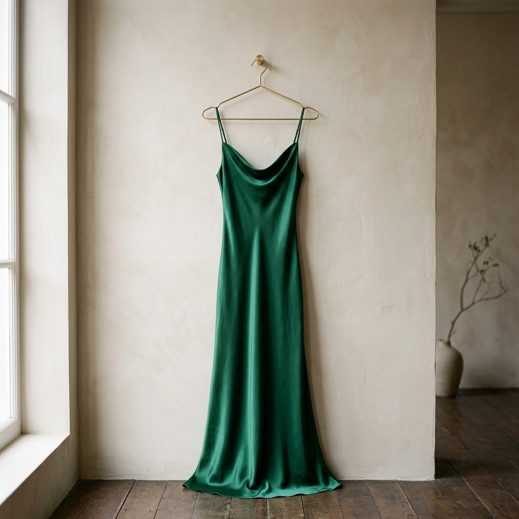 Emerald Silk Slip Dress - Aura Boutique