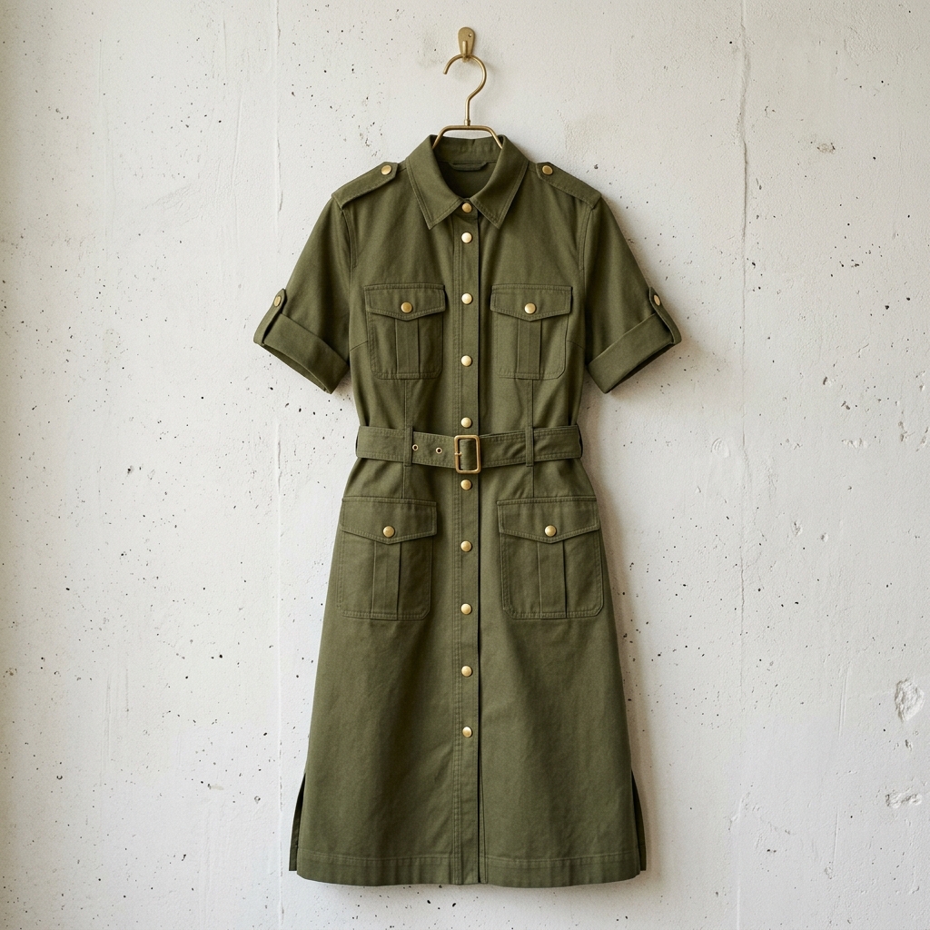 Olive Utility Shirt Dress - Zen Wear